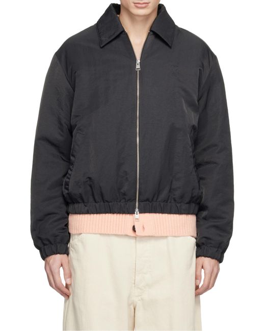 AMI Black Logo Embossed Zipped Jacket for men
