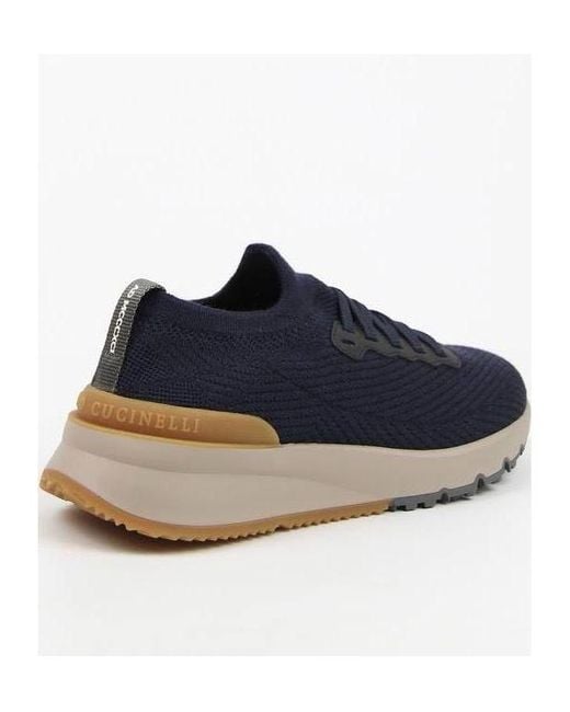 Brunello Cucinelli Blue Logo Low-Cut Sneakers for men
