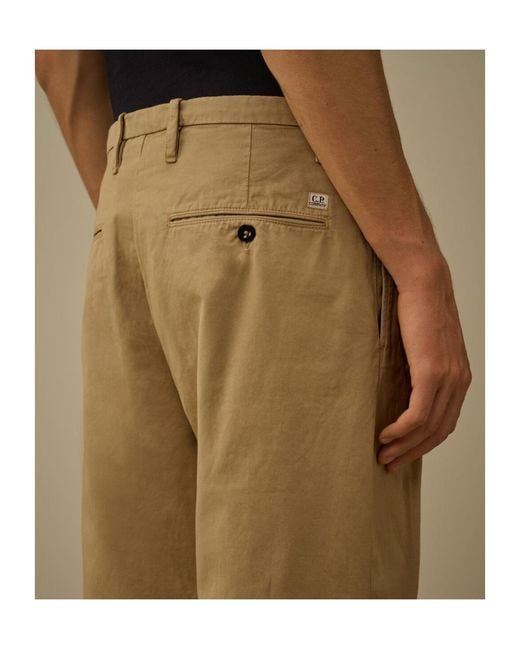 C P Company Natural Pleated Straight-Leg Trousers for men