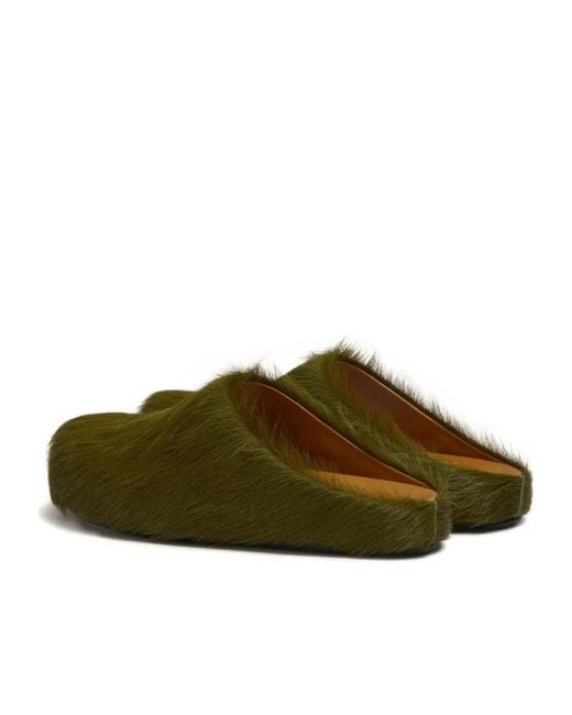 Marni Green Deep Long Hair Calfskin Fussbett Sabot