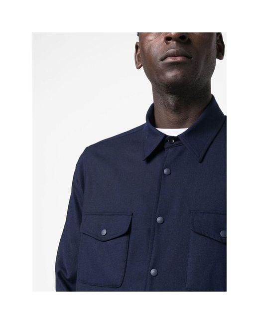 Aspesi Blue Press-Stud Fastened Long-Sleeved Shirt for men