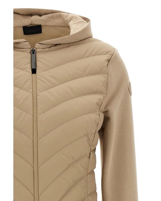 Moncler Natural Quilted Zip-Up Hooded Jacket