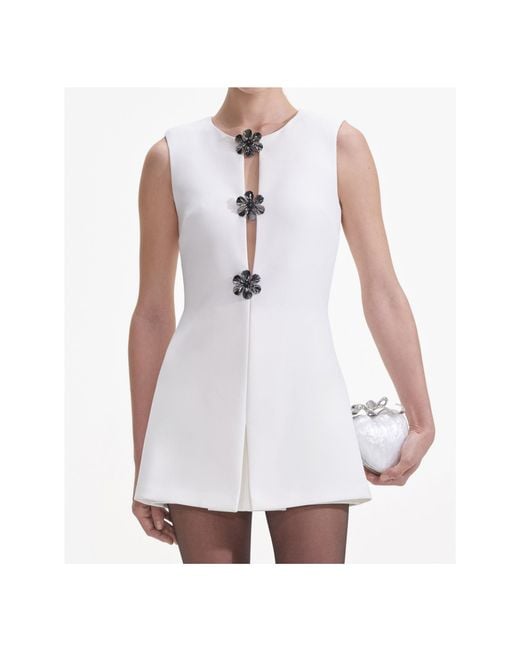 Self-Portrait White Floral Embellished Crepe Playsuit