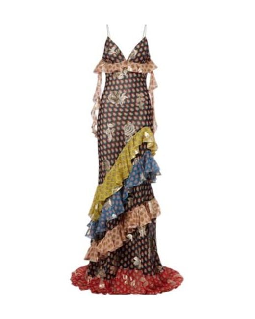 Etro Brown Floral Tiered Silk-Blend Maxi Dress
