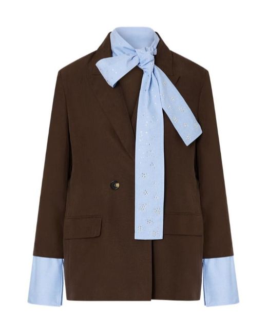 Liu Jo Brown Embellished Scarf-Detail Blazer