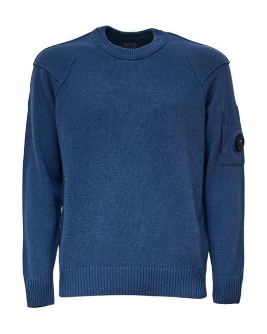 C P Company Blue Lens Crewneck Knitted Sweater for men