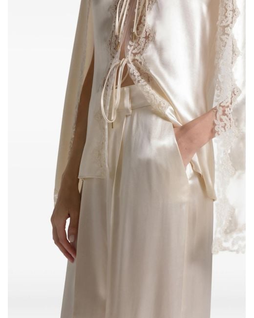 Alberta Ferretti White High-Waist Satin Wide-Leg Pants