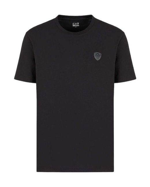 EA7 Black Logo-Patch Cotton T-Shirt for men