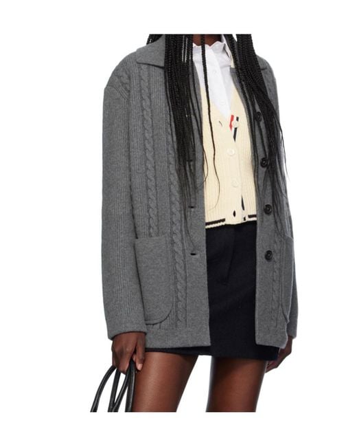 Thom Browne Blue Cable-Knit Bomber Jacket