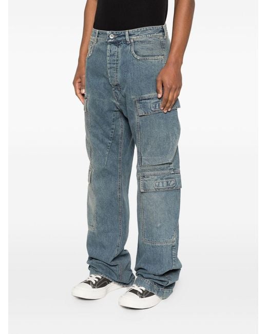 Rick Owens Blue Distressed Relaxed-Fit Cargo Jeans for men