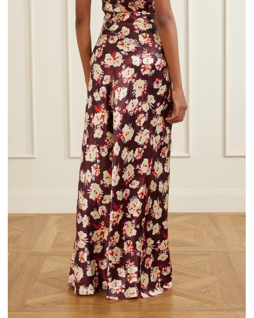 Rabanne Red Floral-Pattern Silk Maxi Skirt