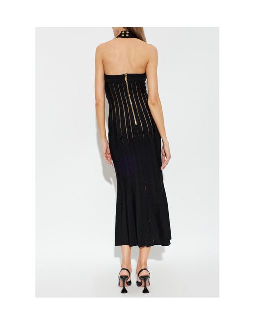 Balmain Black Halterneck Open-Back Knitted Dress