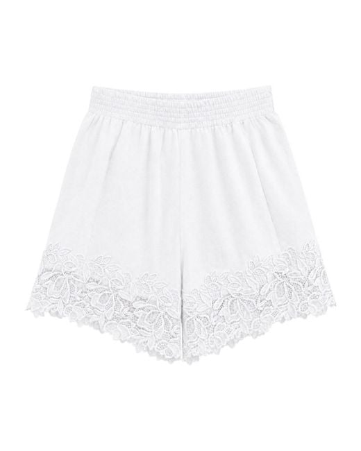 Ermanno Scervino White Lace-Trim Linen Shorts