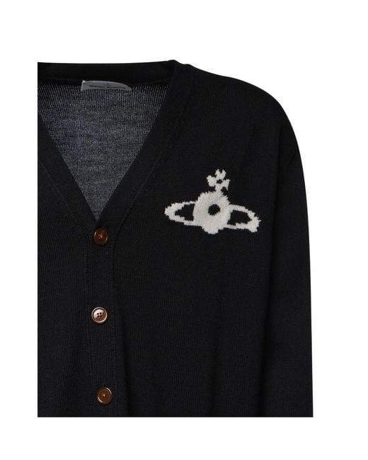 Vivienne Westwood Black Orb Logo V-Neck Cardigan for men