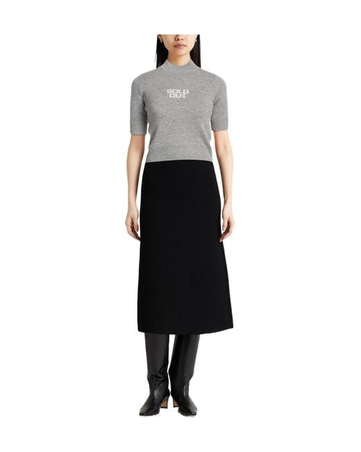 Sportmax Gray Mock-Neck Mid-Sleeve Knit Top