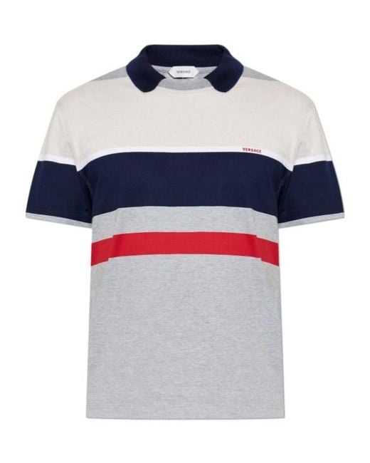 Versace Blue Striped Short-Sleeved Polo Shirt for men