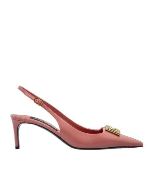 Dolce & Gabbana Pink Dg Plaque Slingback Pumps