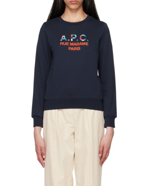 A.P.C. Blue Logo-Print Crew Neck Jumper