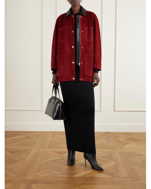 Nour Hammour Red Barn Leather-Trimmed Suede Jacket