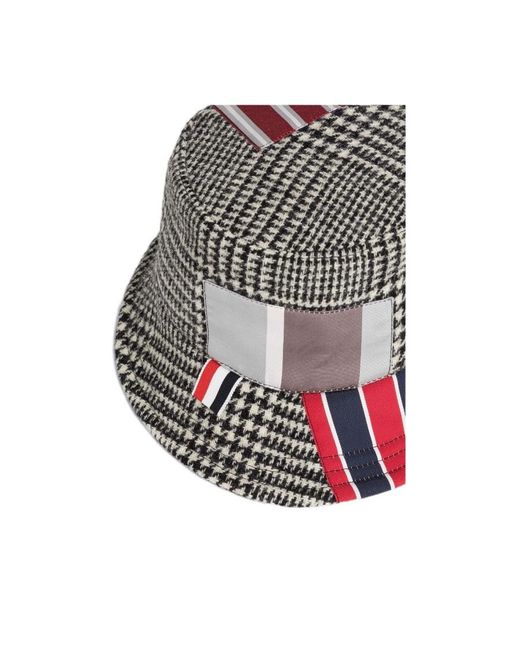 Thom Browne White Patchwork-Detail Bucket Hat for men