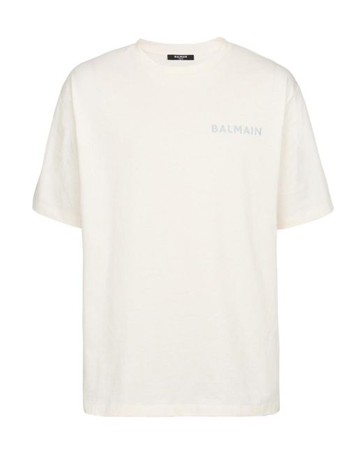 Balmain White Cotton T-Shirt With Small Paris Logo for men