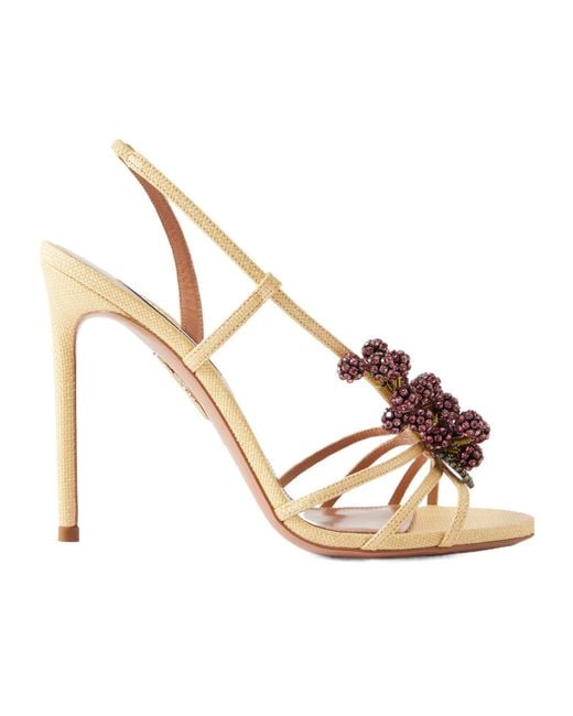 Aquazzura Metallic Raspberry Punch 105 Embellished Raffia Slingback Sandals