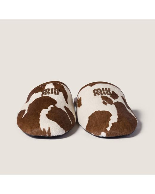Miu Miu Brown Printed Leather Slippers