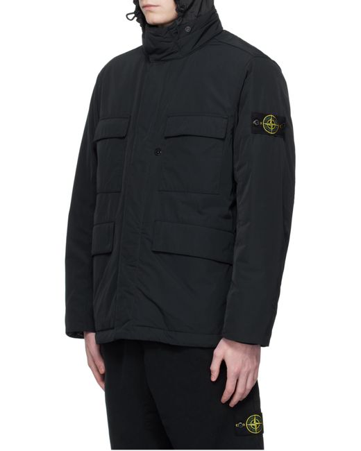 Stone Island Black Logo Patch Zip-Up Padded Jacket for men