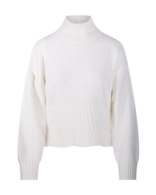Allude White Boat-Neck Knit Top