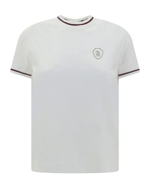 Brunello Cucinelli White Logo Printed Crewneck T-Shirt