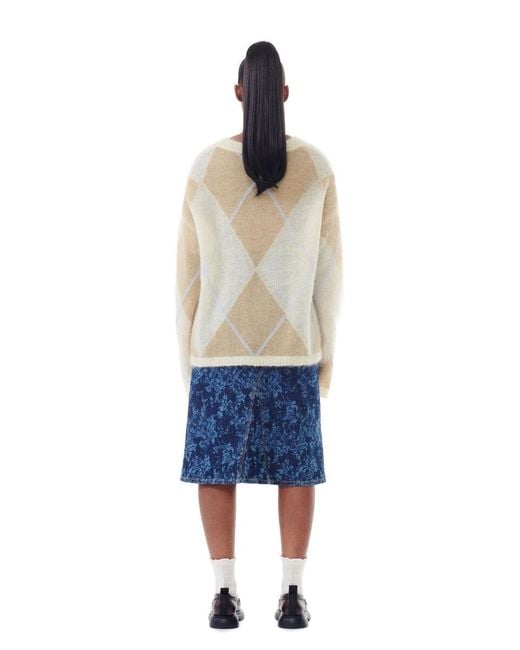 Ganni Natural Diamond Pattern Knitted Jumper