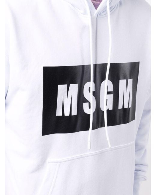 MSGM White Logo Printed Drawstring Hoodie for men