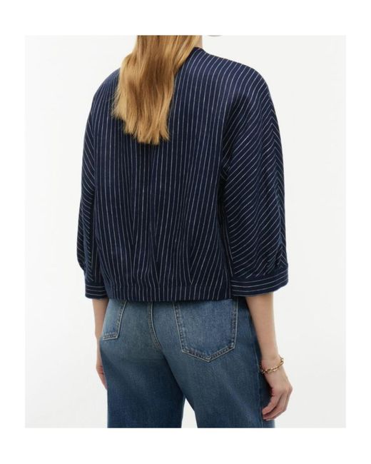 Tommy Hilfiger Blue Relaxed-Tone Button Pinstripe Blouse