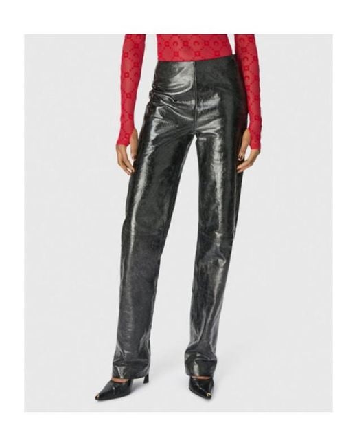 MARINE SERRE Black Glossy Moon Leather Straight Trousers