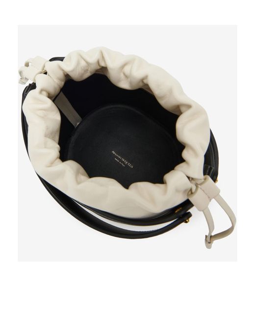 McQueen White Logo Printed Drawstring Bucket Bag