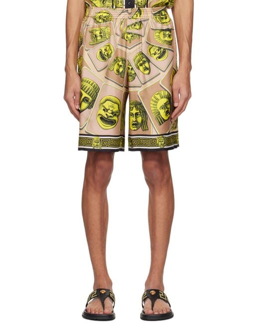 Versace Green Le Maschere Straight Leg Shorts for men