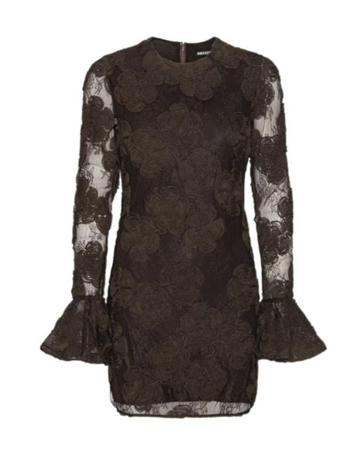 ROTATE BIRGER CHRISTENSEN Black Rositana 3D Floral Lace Mini Dress