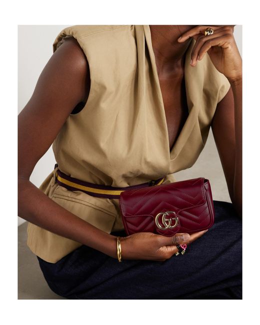 Gucci Red Gg Marmont Matelassé Super Mini Shoulder Bag