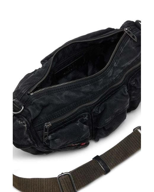 DIESEL Black Multi-Pkts Multipocket Denim Shoulder Bag for men