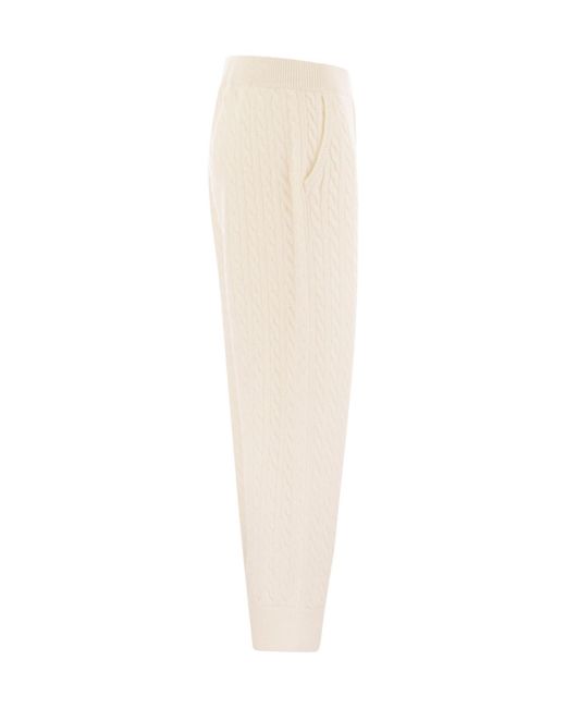 Brunello Cucinelli Natural Cable-Knit Straight Leg Trousers