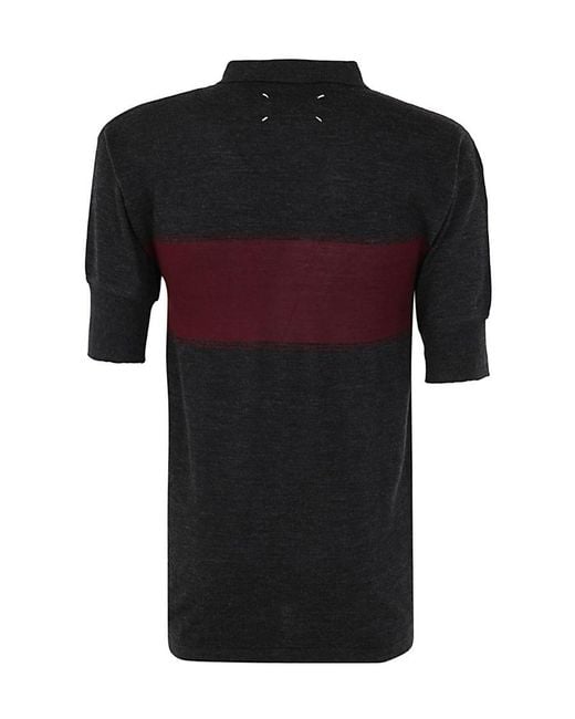 Maison Margiela Black Two-Toned Knitted Polo Shirt for men