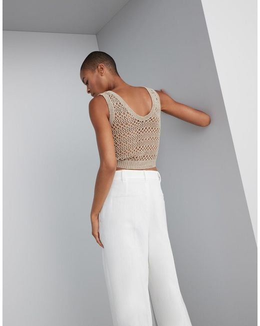 Brunello Cucinelli White Open-Knit Tank Top