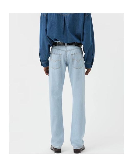 Versace Blue Straight Chambray Jeans for men