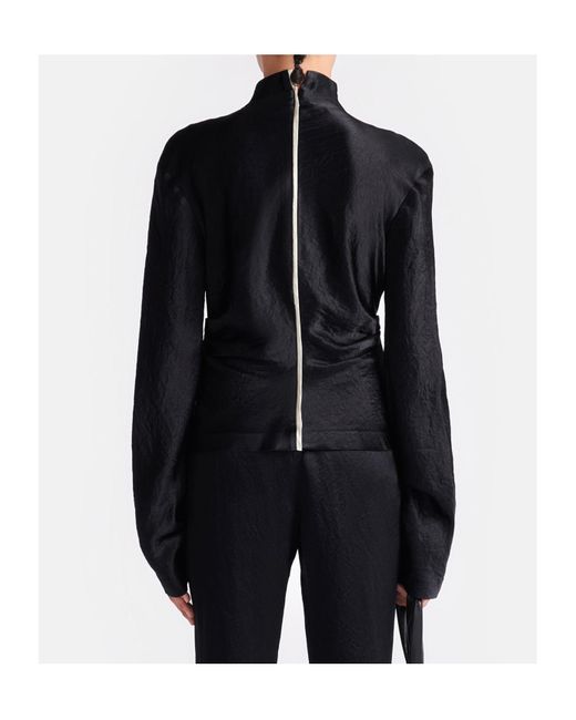 Nanushka Black Domini Crinkled-Satin Turtleneck Top