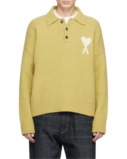 AMI Yellow Ami De Coeur Long-Sleeved Polo Shirt for men