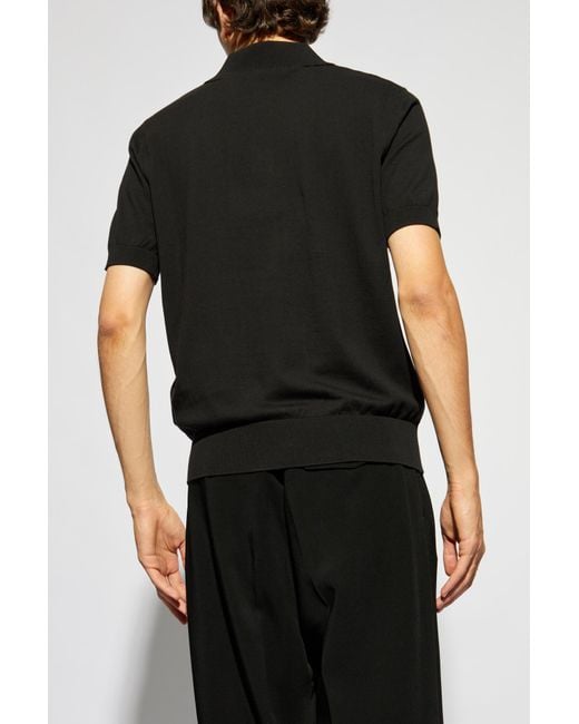 DSquared² Black D2 Logo Embroidered Knitted Polo Shirt for men