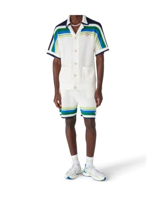 Casablanca Blue Striped Knitted Polo Shirt for men