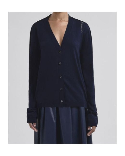 Marni Blue Logo Embroidered Knit Cardigan