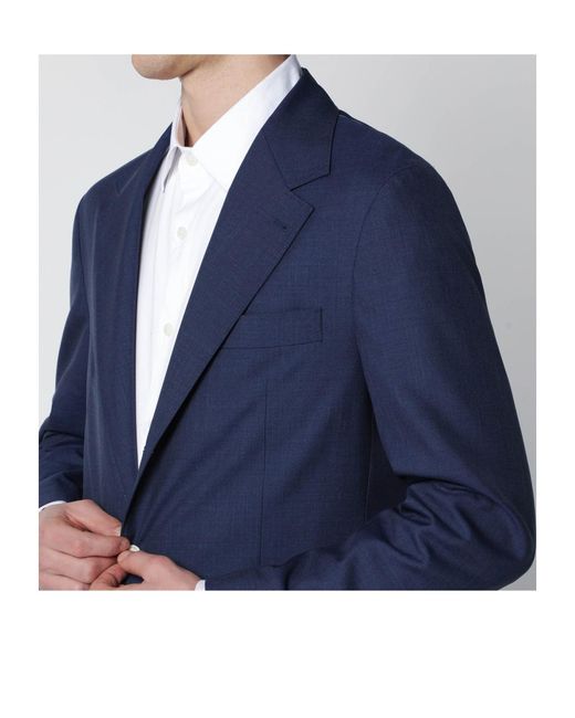 Brunello Cucinelli Blue Single-Breasted Suit And Trousers Set for men