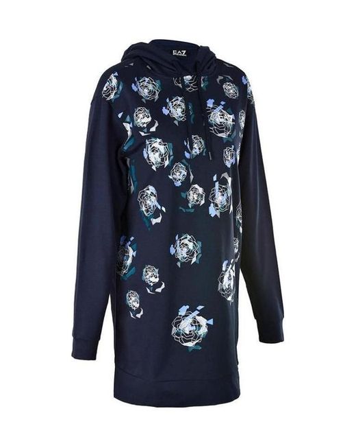 EA7 Blue Ea7 Series Floral Pattern Hooded Long Sweater